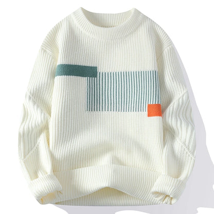 Autumn Winter Fashion O-Neck Sweater Men Patchwork Knit Pullovers Korean Casual Sweaters Loose Mens Warm Pullover Knitwear