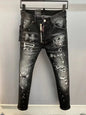 Men's Light Luxury Black Ripped Patch Slim Fit Jeans