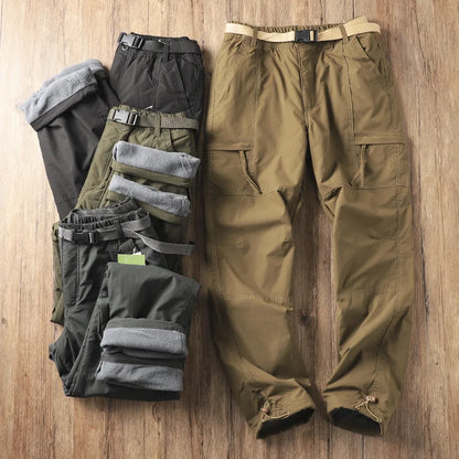 Outdoor Workwear Pants Men's Loose Fce Lined Thi Soft ell Hiking Pants Windproof Waterproof Polyester Fiber Straight Leg