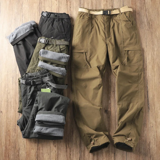 Outdoor Workwear Pants Men's Loose Fce Lined Thi Soft ell Hiking Pants Windproof Waterproof Polyester Fiber Straight Leg