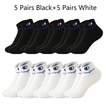 5/10/20 Paar Herren Knöchelsocken Baumwolle Klassische Markenmode Schwarz-Weiße Socken Atmungsaktive Mesh Sportsocken für den Sommer