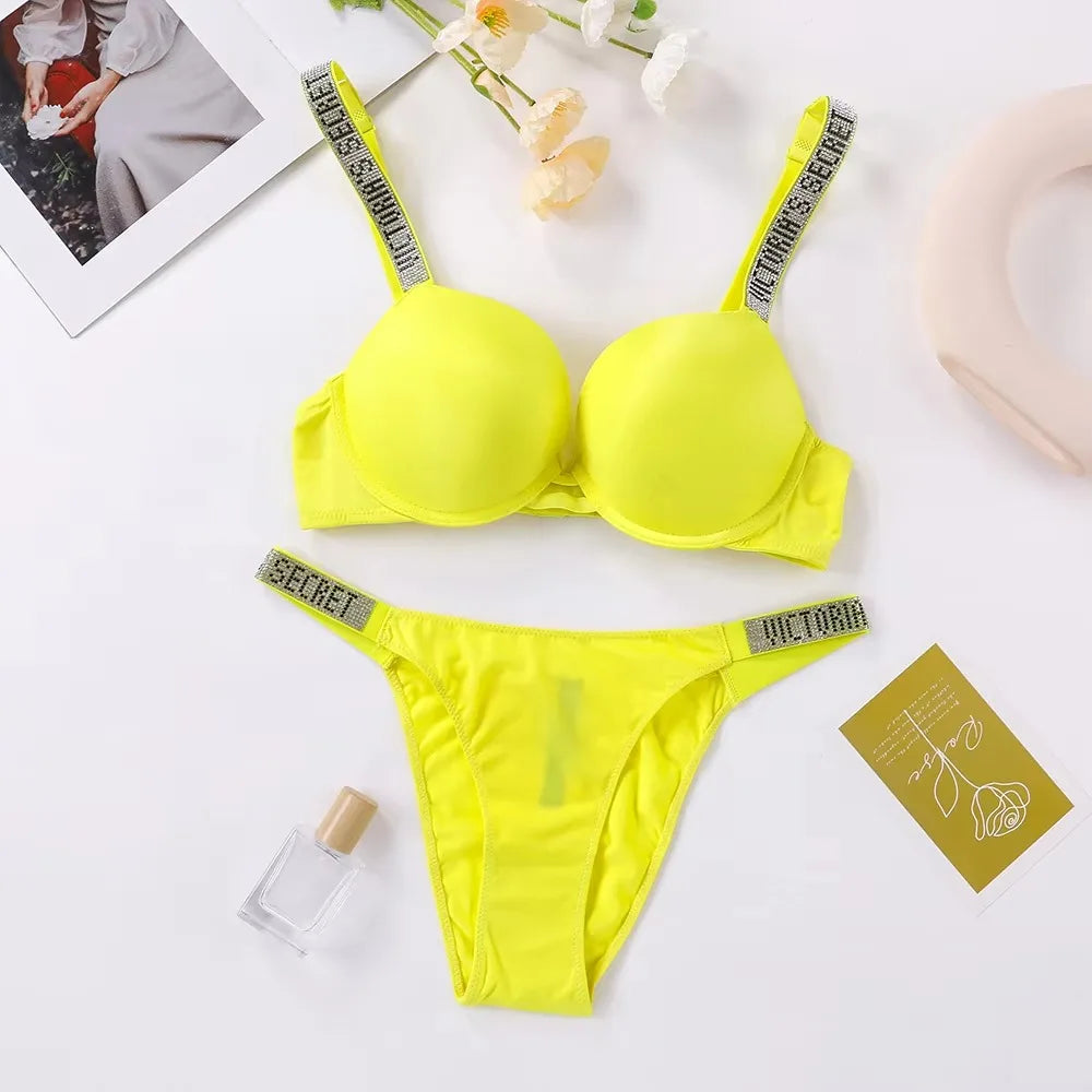 Women's New Fashion Sexy Lingerie Sporty Classic Padded Adjustable push up V Lingerie Set S Underwear Set