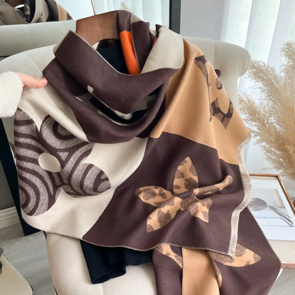 Laest Design Elegant Pashmina Shawl Imitation Cashmere Jacquard Pattern Scarves Winter Collocation Thickened Warm Scarf Shawl