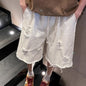 All Match Weiße Jeansshorts mit Löchern, Herren Sommer Neues Design, lockere gerade geschnittene mittellange Hose, Cropped Hose