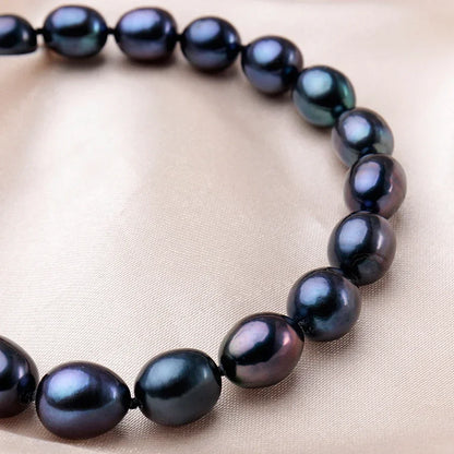 YWYC 8-9mm 11-12mm Black Rice Shape Natural Freshwater Pearl Necklaces for Women 925 Sterling Silver Flower Buckle Jewelry Gift