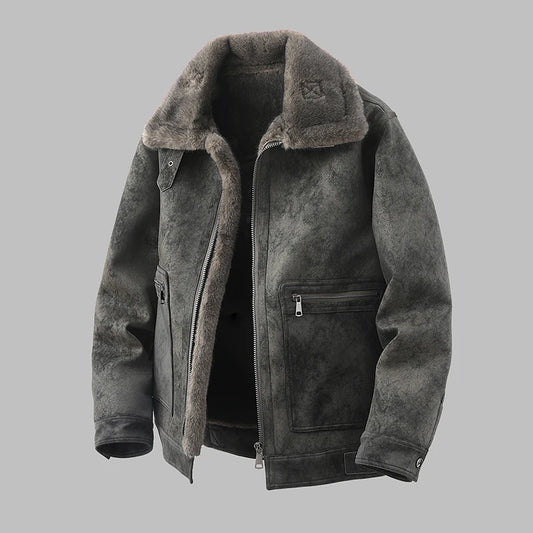 Herren Fell Integrierte Samt Motorrad Loose Jacke