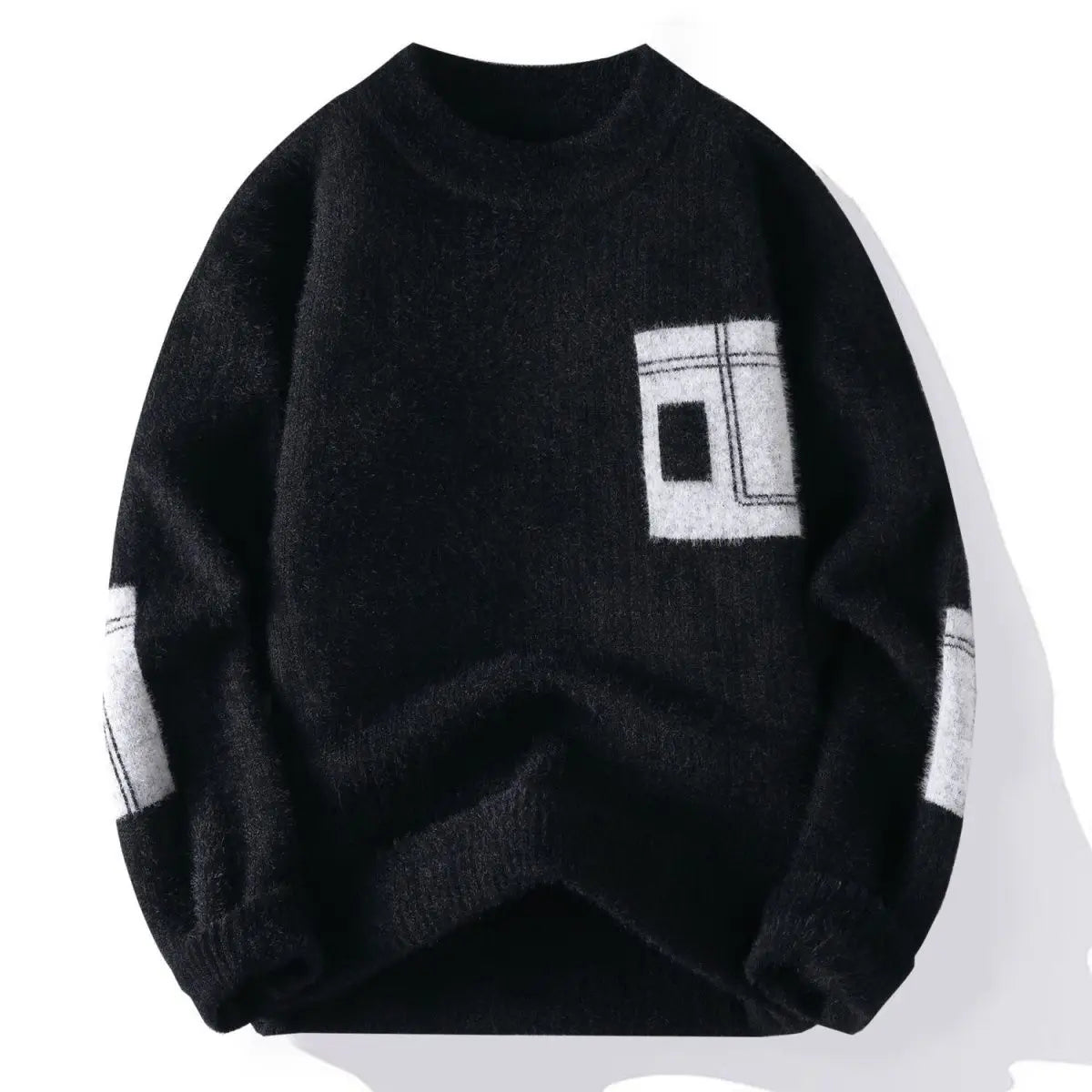 Sweater Men Contrasting Colors Fluffy Knitted Sweaters High Street Warm Pullovers Winter Couples Stylish Comfortable Sweaters