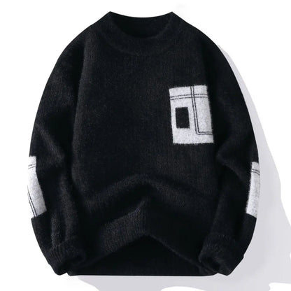 Sweater Men Contrasting Colors Fluffy Knitted Sweaters High Street Warm Pullovers Winter Couples Stylish Comfortable Sweaters