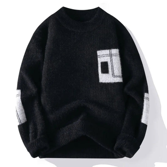 Men's Contrast Color Fluffy Knit Pullover Sweater Couples