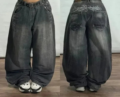 American Fashion Hip Hop Joker Oversized Jeans Women Street Y2K New Clearance Spot Hot Mopping Wide-leg Pants Unisex Loose Jeans
