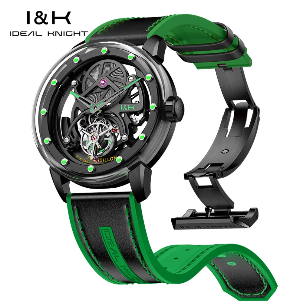 IDEAL KNIGHT Watches Brand Advanced Tourbillon Skeleton Automatic Mechanical Watch Waterproof Luminous