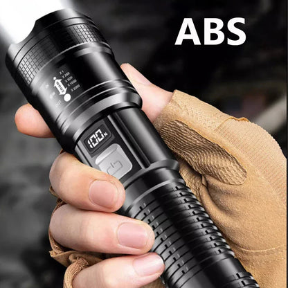 Leistungsstarke LED-Taschenlampen 300000LM Taktische Taschenlampe mit Displaylicht USB-Ladefunktion Camping Angeln Verteidigung Zoom-Laterne