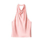 DAMEN 2025 Neckholder-Tops für Frauen Schwarzes Satin-Rückenfreies Top Damen Rosa Sommer Strandtop Damen schulterfreies Camisole-Top Frauen