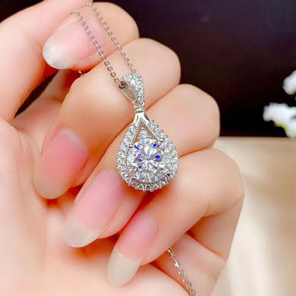 Moissanite Water Drop Necklace Pendant Female Jewelry Certified 925 Sterling Silver Anniversary Gift