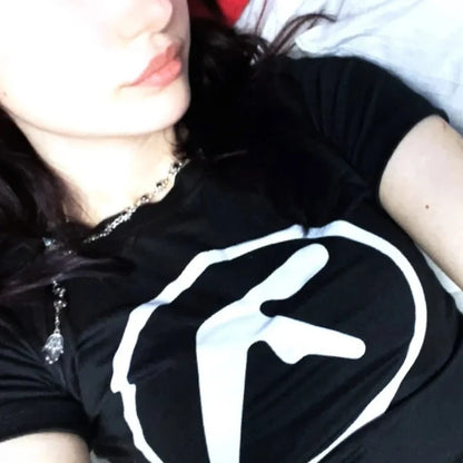 Punk Aphex Twin Print Oversize Hip Hop Women Crop Top Tee