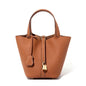 Genuine Leather Shoulder Bucket Bag Women Litchi Pattern Mini Basket Tote Soft Handbag Mommy Bride Wedding Bags with Lock