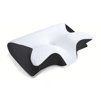 White and black pillow on a white background