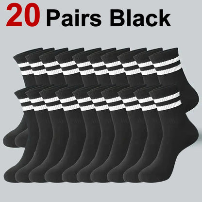 5/10/20 Pairs Neutral Solid Color Round Neck Socks Spring Autumn Sweat Absorbing Breathable Comfortable All-season Sports Socks
