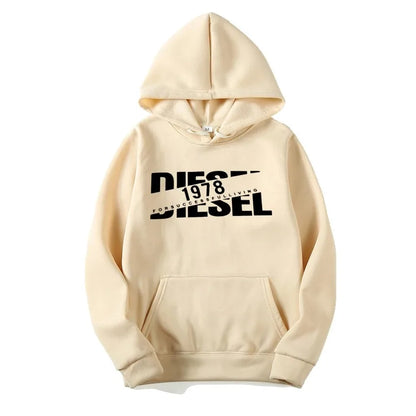 Autumn-Winter Navy Men's Hoodie: "Diesel 1978" Graphic, Relaxed Fit Pullover, Stylish Cold-Season Casual Wear