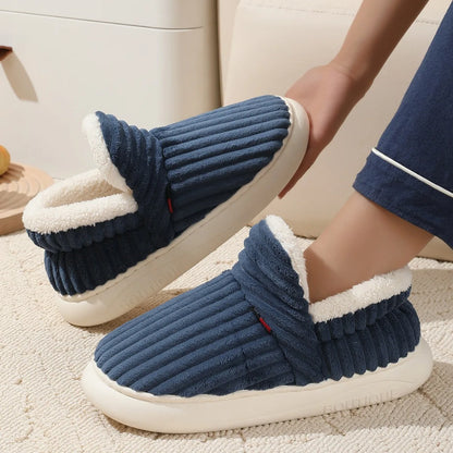 Bebealy Winter Fur Men Slippers Men Shoes Outdoor Nonslip Short Plush Men Slippers Casual Fuzzy House Ankle Men Boots Flat Shoes