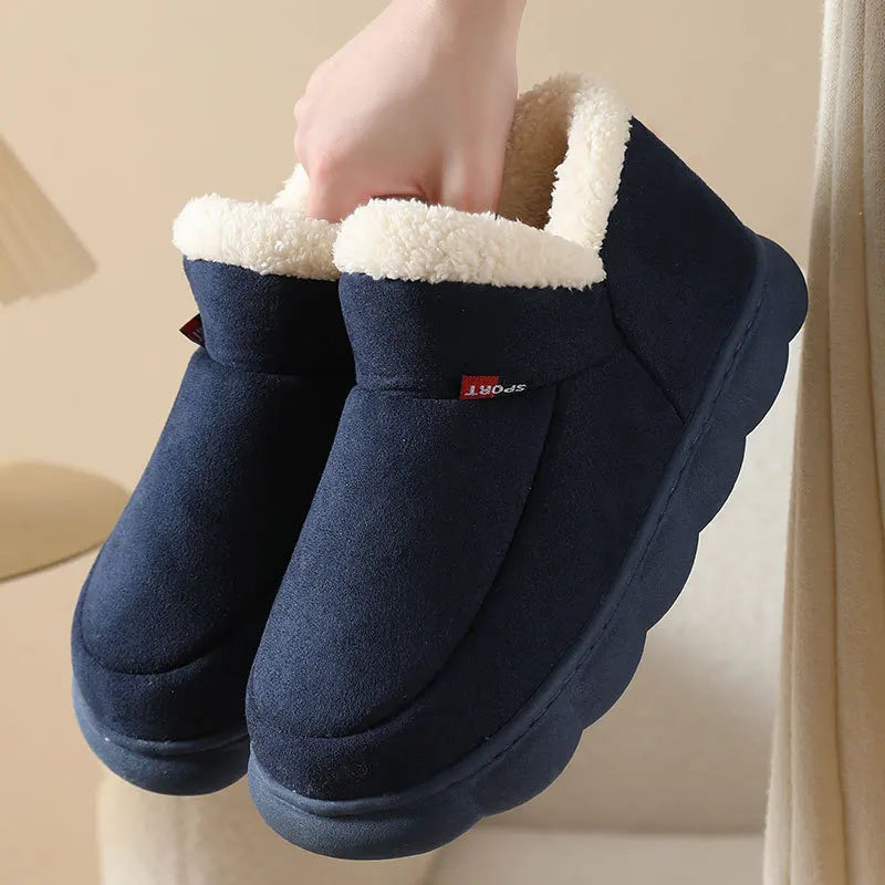 Bebealy Winter Fur Men Slippers Men Shoes Outdoor Nonslip Short Plush Men Slippers Casual Fuzzy House Ankle Men Boots Flat Shoes