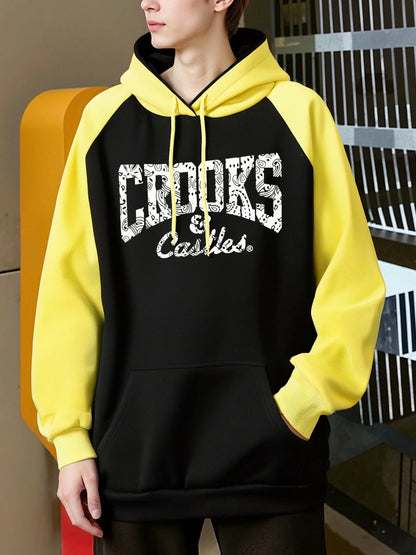 Crooks Castles Prints Man Autumn Raglan Hoodies Casual Warm Sweatshirts Soft Vintage Sportswear Fleece Fashion Male Clothes
