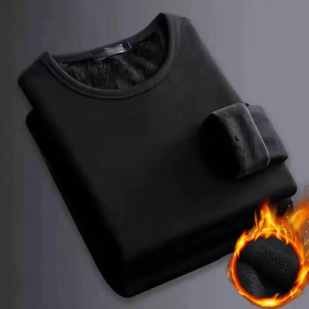Winter Men Thickening Velvet Warm Tops Men's Long-sleeved Thermal Underwer Male Round Neck Fashion T-shirt