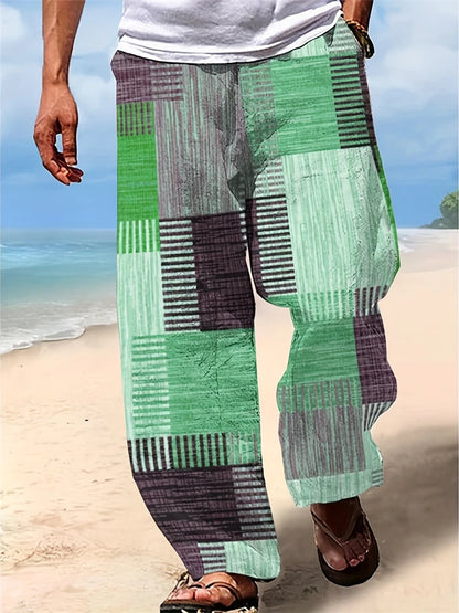 2025 Summer New Men's Casual Pants 3D Retro Shabby Print Beach Pants 100% Polyester Fiber Lightweight Stretch Cord Sweatpants