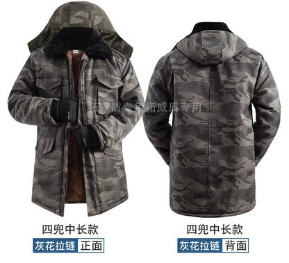 Winter Cotton Men's Velvet Thickened Camouflage Medium length Cold proof Cotton Jacket