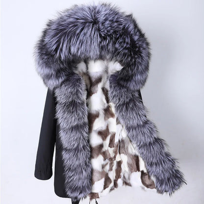 Maomaokong 2022 Winter Long Jacket Real Fur Coat Women Clothes Large Fur Collar Detachable Natural Fox Lining Parkas Leather Fur