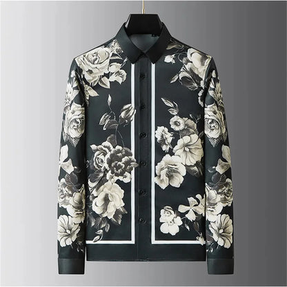 Luxury men's long-sleeved shirt printed shirt fashionable casual popular mid-century retro plus size men's clothing XS-6XL