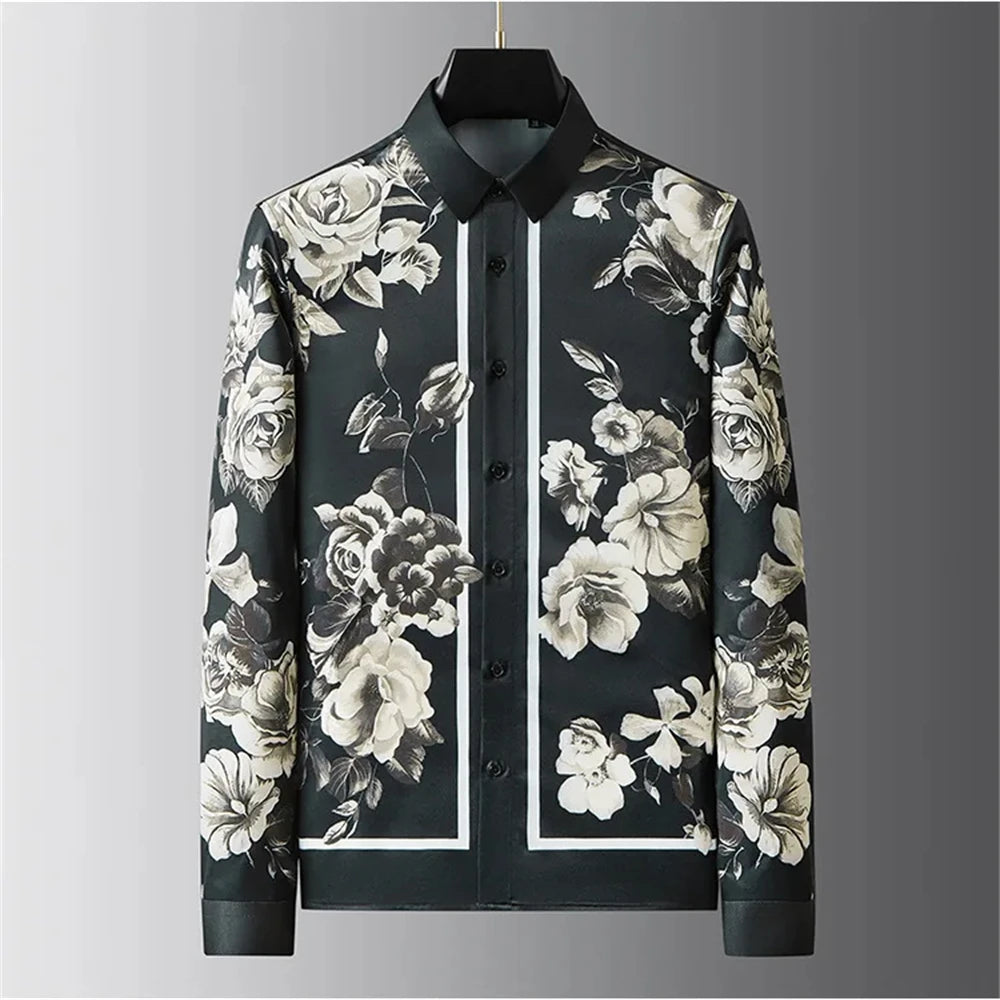Luxury Printed Shirt Men's Long Sleeve Slim Casual Shirt High Quality Fashionable Popular Extra Large Size No-Iron Men's XS-6XL
