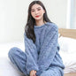 Autumn Women Solid Warm 2 Piece Sets Thicken Velvet Ribbed Fleece Set Pullover And Pants Women Casual Pajama Sets
