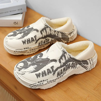 Winter-Fellpantoffeln für Herren, warme Indoor-Baumwollschuhe, wasserdichte Outdoor-Gartenschuhe, Slip-On Clogs, halbe Pantoletten/Sandalen