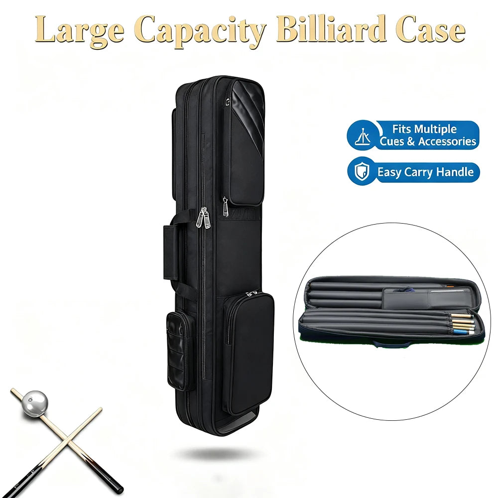Black billiard case with features highlighted on a white background