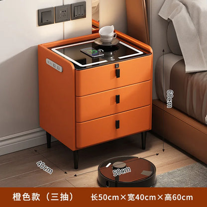 Smart Bedside Table Simple Modern Multifunctional Wireless Charging Solid Wood Audio Fingerprint Lock Bedroom Storage Cabinet