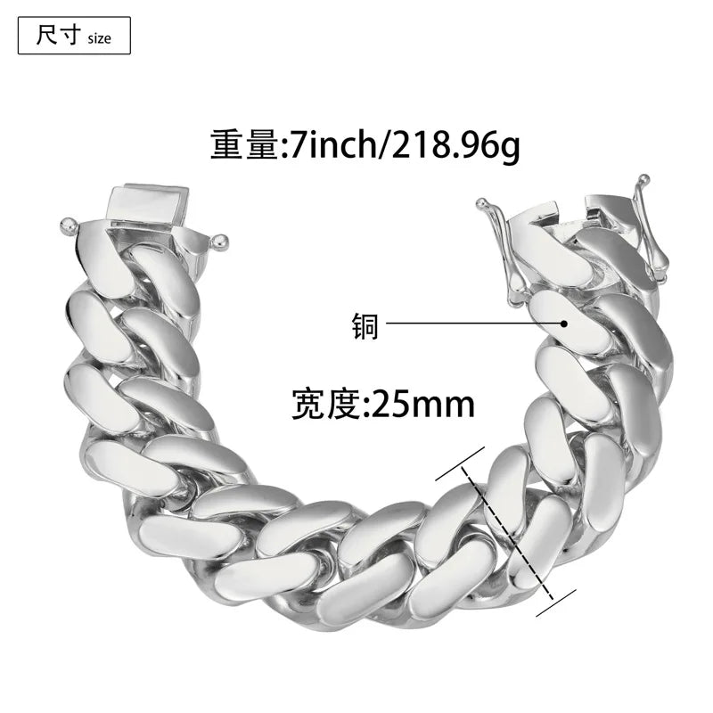 25mm Big Heavy Rhombus Cuban Link Chain Necklaces for Men Hip Hop Bling Rapper Jewelry Gold Silver Color