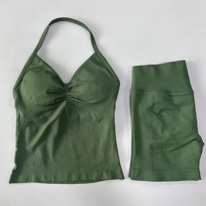 2Pcs Impacts Gym Set Tank Tops High Waist Scrunch Seamless Shorts Gym Suit Fitness Clothes Activewear Workout
