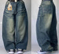 Street Fashion Trend Totenkopf bestickte Jeans Damen Harajuku Y2K Neue Hip Hop Joker Straight Wide-Leg Hosen Paar Freizeitjeans