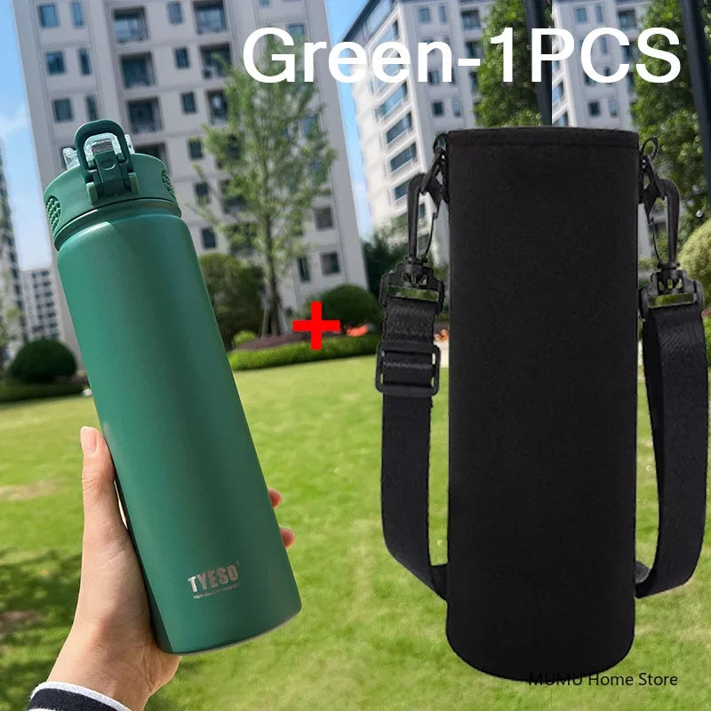 TYESO 600/750ML Thermosflasche mit Strohhalm Edelstahl Auto Thermobecher Sport Wasserflaschen Hält Kalt und Warm Thermobeker