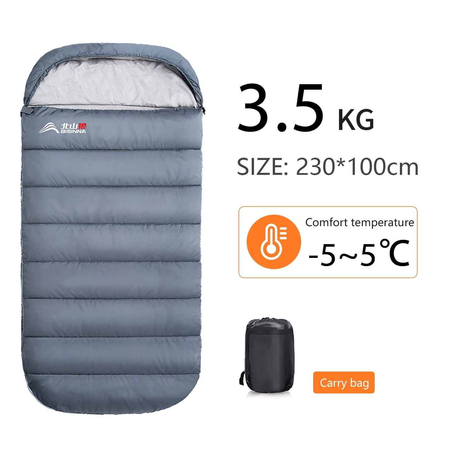 BISINNA Großer Camping-Schlafsack, leicht, 3-Jahreszeiten, weit geschnitten, lang, für Erwachsene, zum Ausruhen, Wandern, Angeln