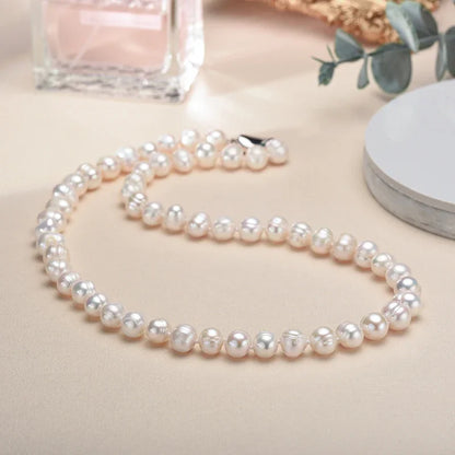 YWYC 8-10MM Baroque Natural Freshwater Pearl Necklaces for Women 925 Sterling Silver Necklaces Jewelry 40-50cm Length
