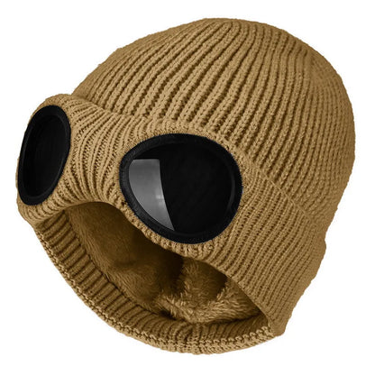 Mode Hut mit Brille Damen Winter Solid Casual Beanie Strick Koreanisch Gestrickt Orange Schwarz Kopfwärmer Mütze