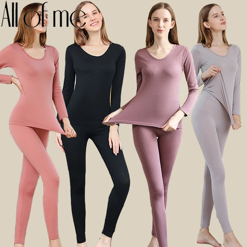 1 Set Warme Thermo-Unterwäsche Sexy Damen Intimate Long Johns Frauen Geformte Sets Weibliche Mittelkragen Thermische Formende Kleidung