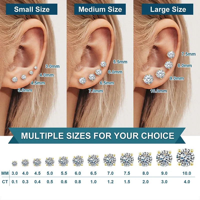 TUHE Unisex Classic Round Moissanite Earrings 925 Silver  For Women  D Color VVS1 Moissanite Round Earrings Fine Jewelry