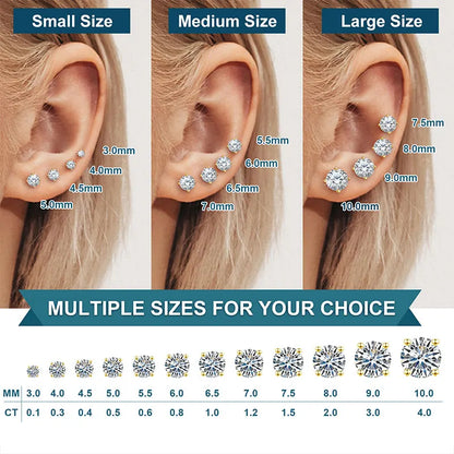 TUHE Unisex Classic Round Moissanite Earrings 925 Silver  For Women  D Color VVS1 Moissanite Round Earrings Fine Jewelry