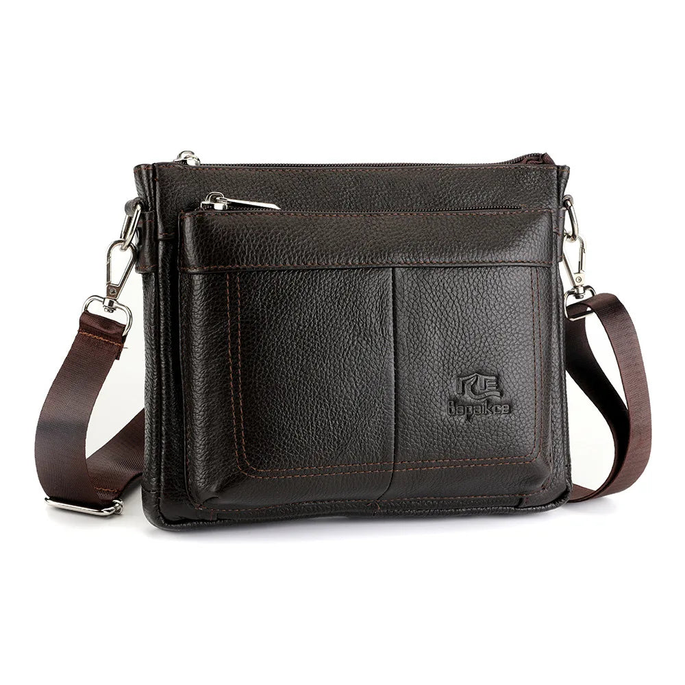 Men's Genuine Leather Crossbody Bag Large Capacity Cowhide Commuter Shoulder Bag Casual Messenger Bag for Work