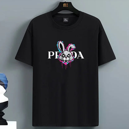 2025 Sommer Herren-T-Shirt Hohe Qualität 100 Baumwolle Hasenmotiv Lockerer Rundhals Herren Kurzarm Freizeit Für Herren T-Shirt Top