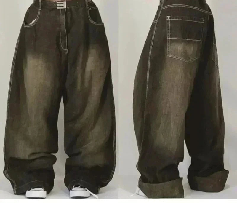 Street Fashion Trend Totenkopf bestickte Jeans Damen Harajuku Y2K Neue Hip Hop Joker Straight Wide-Leg Hosen Paar Freizeitjeans