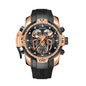 Luxury watch with rose gold and black design on a white background